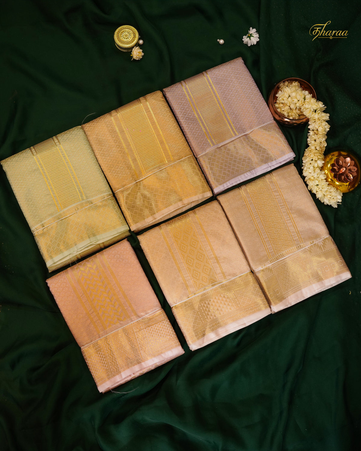 HEMAVARMAN dhoti is crafted from semi-silk fabric with a gold border and embossed design, combining durability and traditional aesthetics. Its semi-silk composition provides a balanced texture and sheen, suitable for formal occasions. The gold border enhances visual appeal while maintaining structural