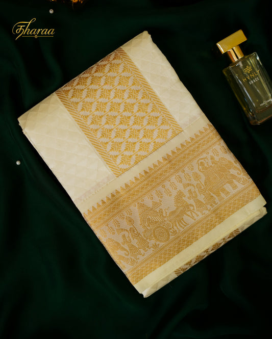 Maaveeran(Semi Silk|Gold elephant border dhoti)